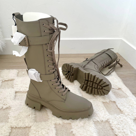 ZARA WAX FINISH LACE UP BOOTS MILITARY GREEN - Picture 16 of 16